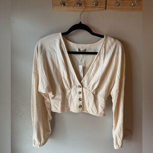 Madewell Cream Button-Down V-Neck Women's Top